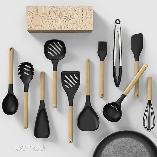 Miniatura 2 de Juego de utensilios de cocina de silicona, 446 F resistentes al calor, utensilios de cocina antiadherentes, juego de espátula, cuchara, volteador,