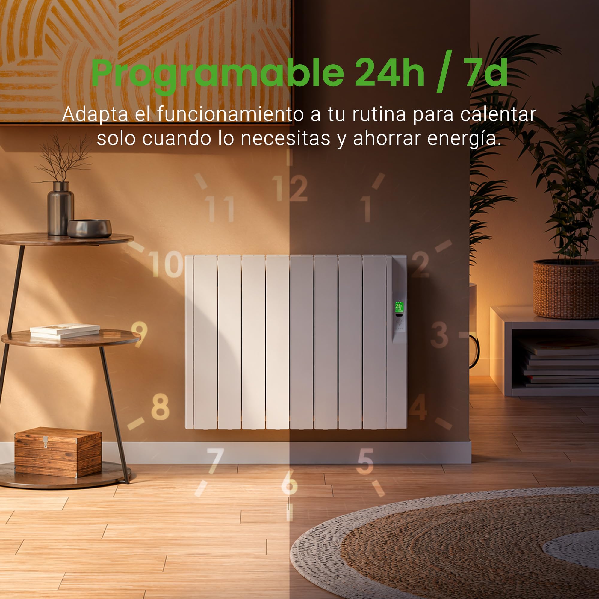Rointe Sygma Radiador Eléctrico Digital Programable 1200W Bajo Consumo 8 elementos color Blanco