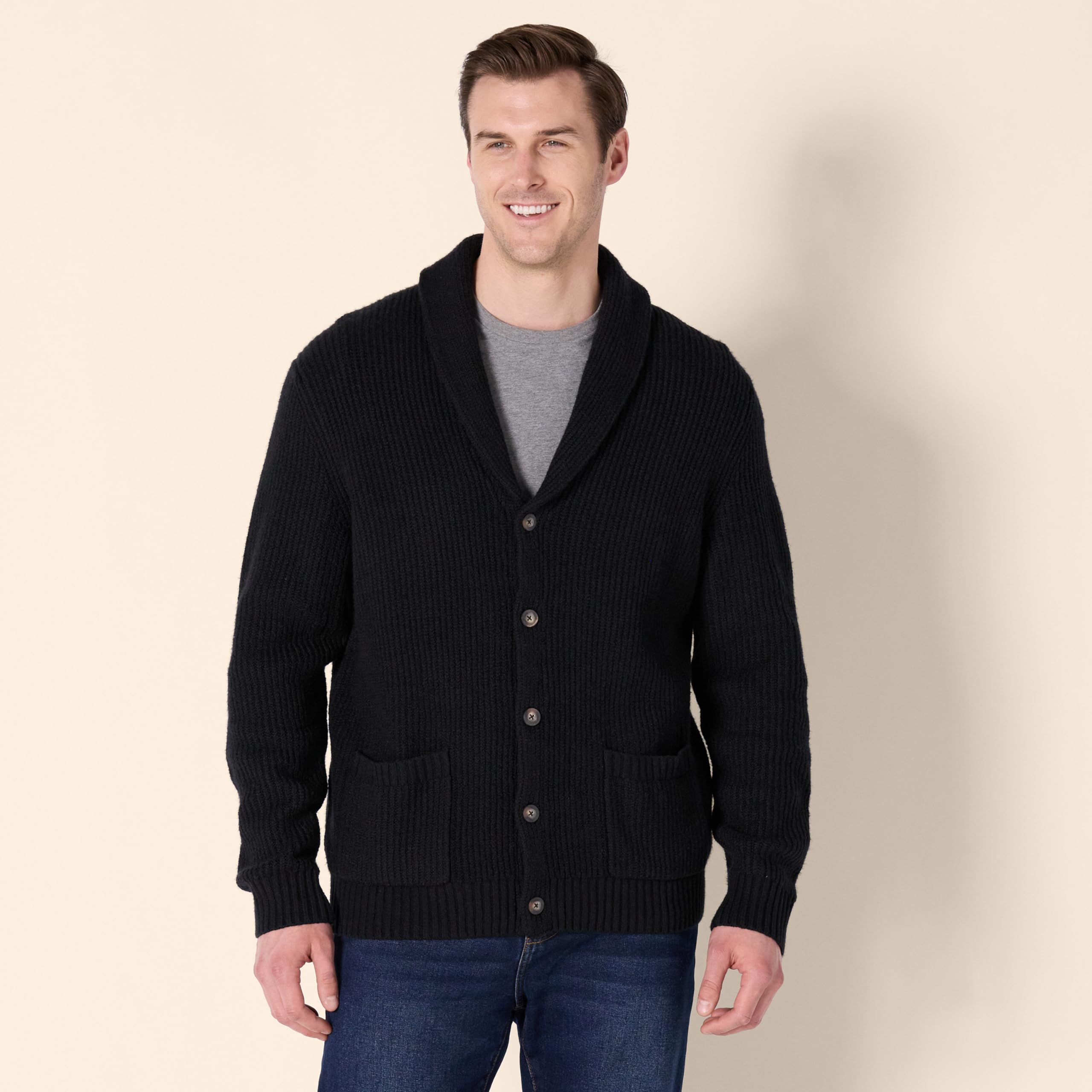 Amazon Essentials Homme Cardigan à Manches Longues et Col Châle, Doux Au Toucher