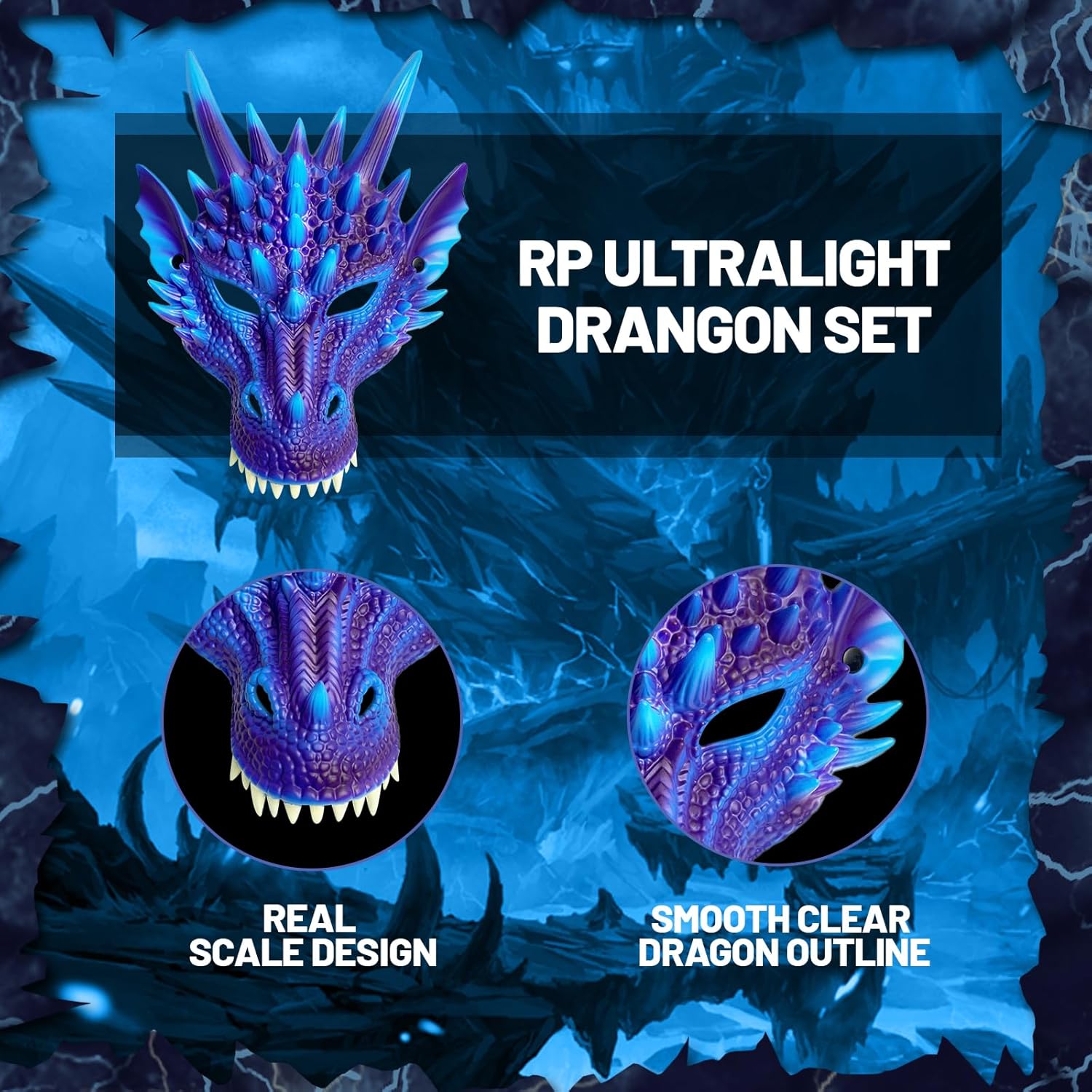 HyperFun Dragon Wings Costume for Kids Dinosaur Tail Mask Set, Cool Halloween Cosplay Dragon Costume Mask for Children Boys - Image 4