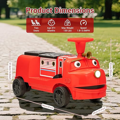 Miniatura 6 de Tren eléctrico de 2 plazas, coche eléctrico para niños de 12 V con silbato de tren, faro, MP3 y Bluetooth, juguete de conducción a batería sin