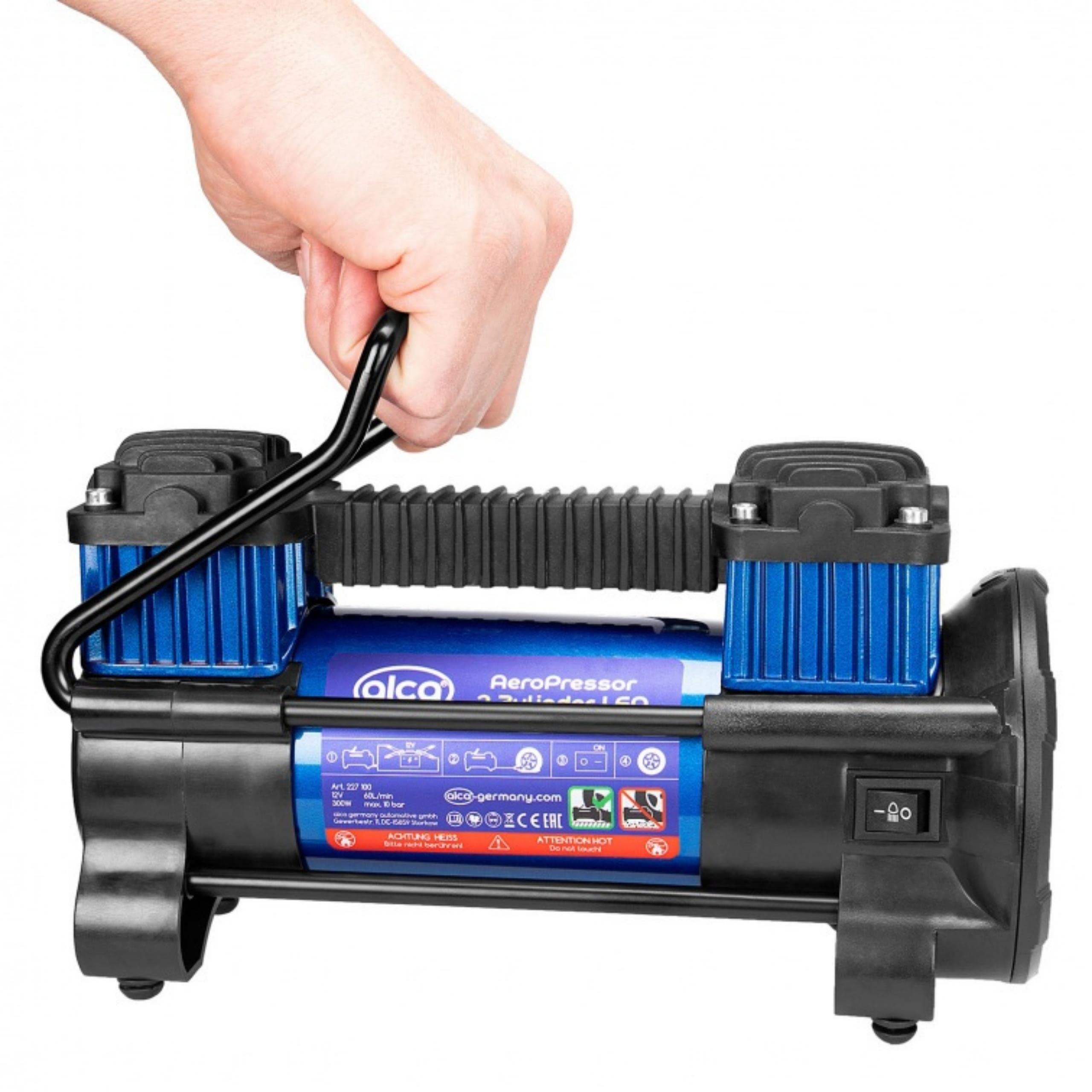 alca 2-cylindrowy wytrzymały kompresor powietrza 12 V pompka elektryczna do opon samochodowych i nadmuchiwanych 60 l 100 PSI 7 bar 227100