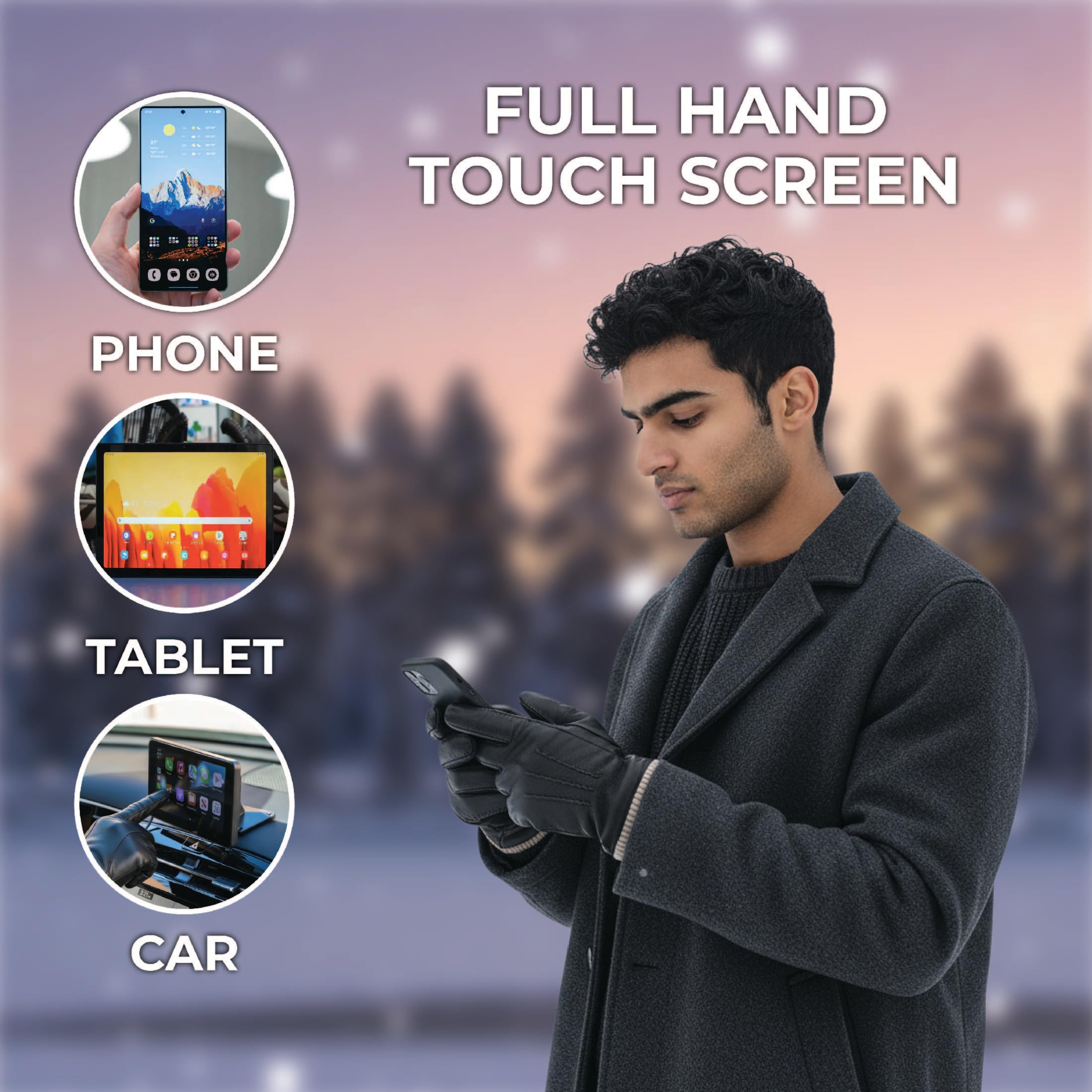 Infinity Leather Guantes de Invierno de Piel Italiana Hombre: Forro de Lana Cálido, Compatibles con Pantallas Táctiles, Resistentes al Agua, Para Conducir y Montar a Caballo.