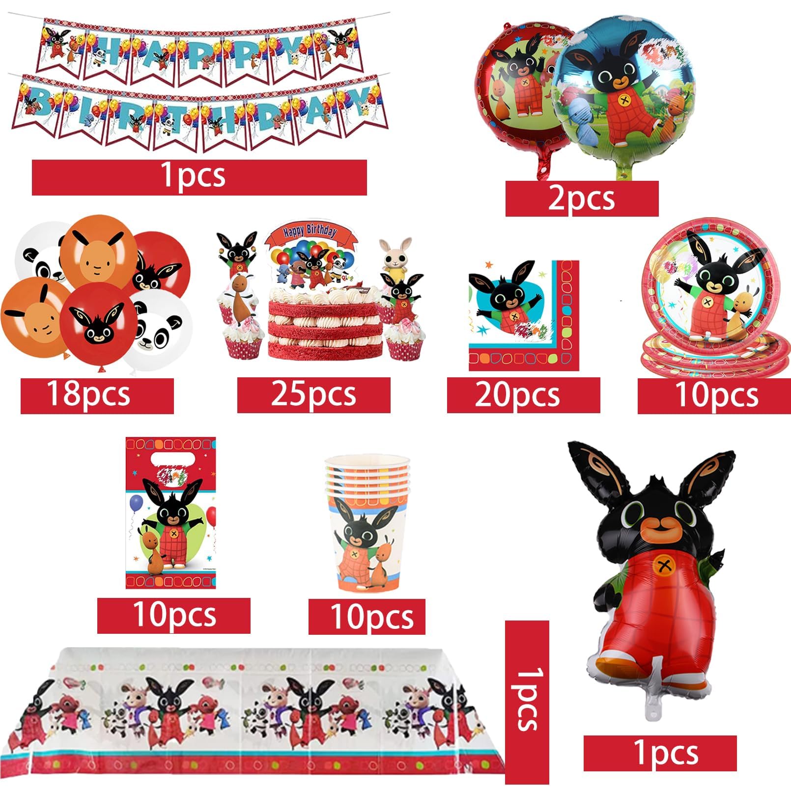Decorazioni Compleanno Bunny, Stoviglie per Festa Bunny, Decorazioni per Festa Bunny Compleanno include Tovaglia, Piatti di Carta, Banner, Set Decorazioni per Compleanno per 10 persone