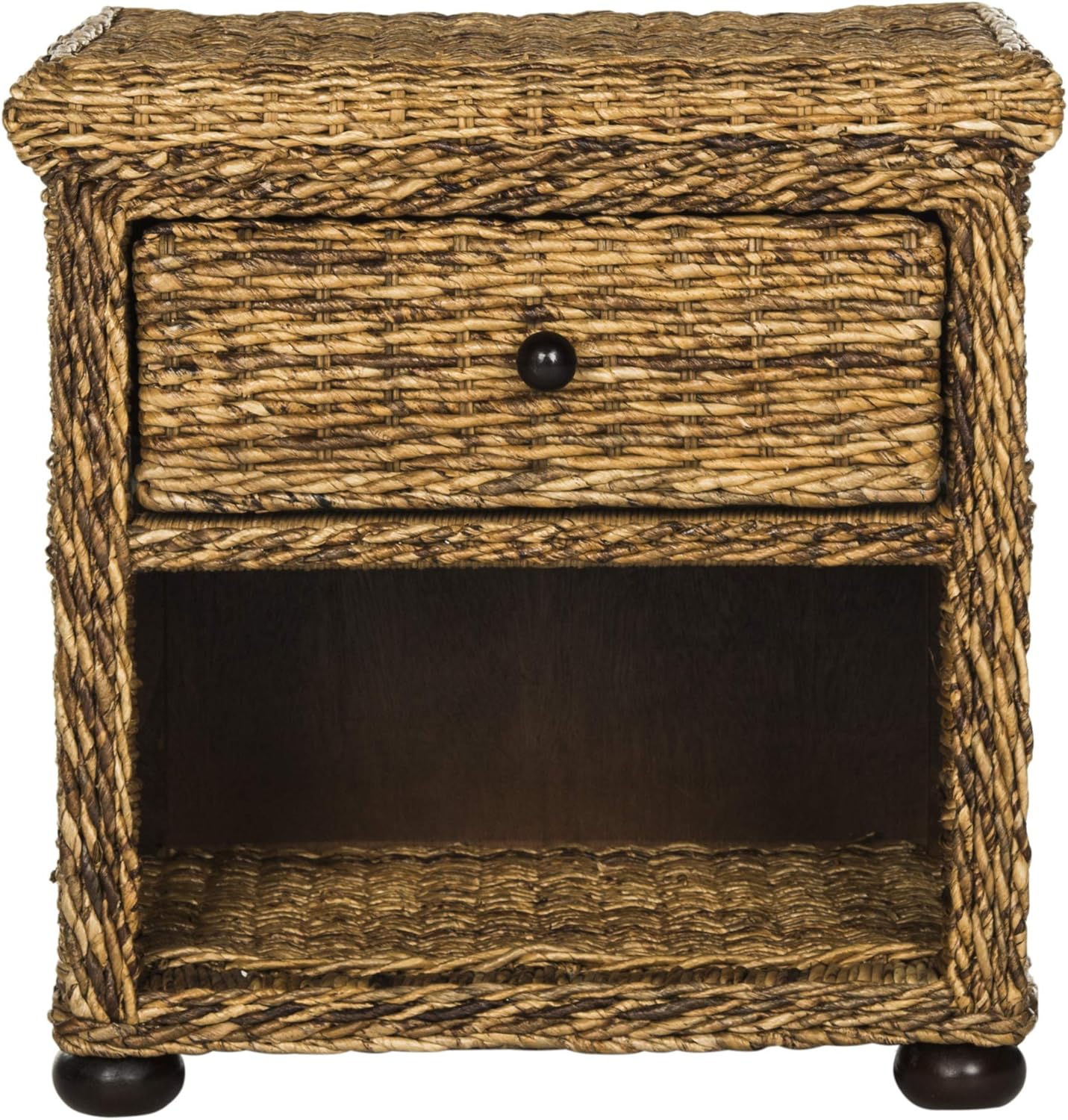 SAFAVIEH Home Collection Magi Tropical Natural Brown Rattan Solid Wood 1-Drawer Nightstand Table, Fully Assembled (SEA8001A)