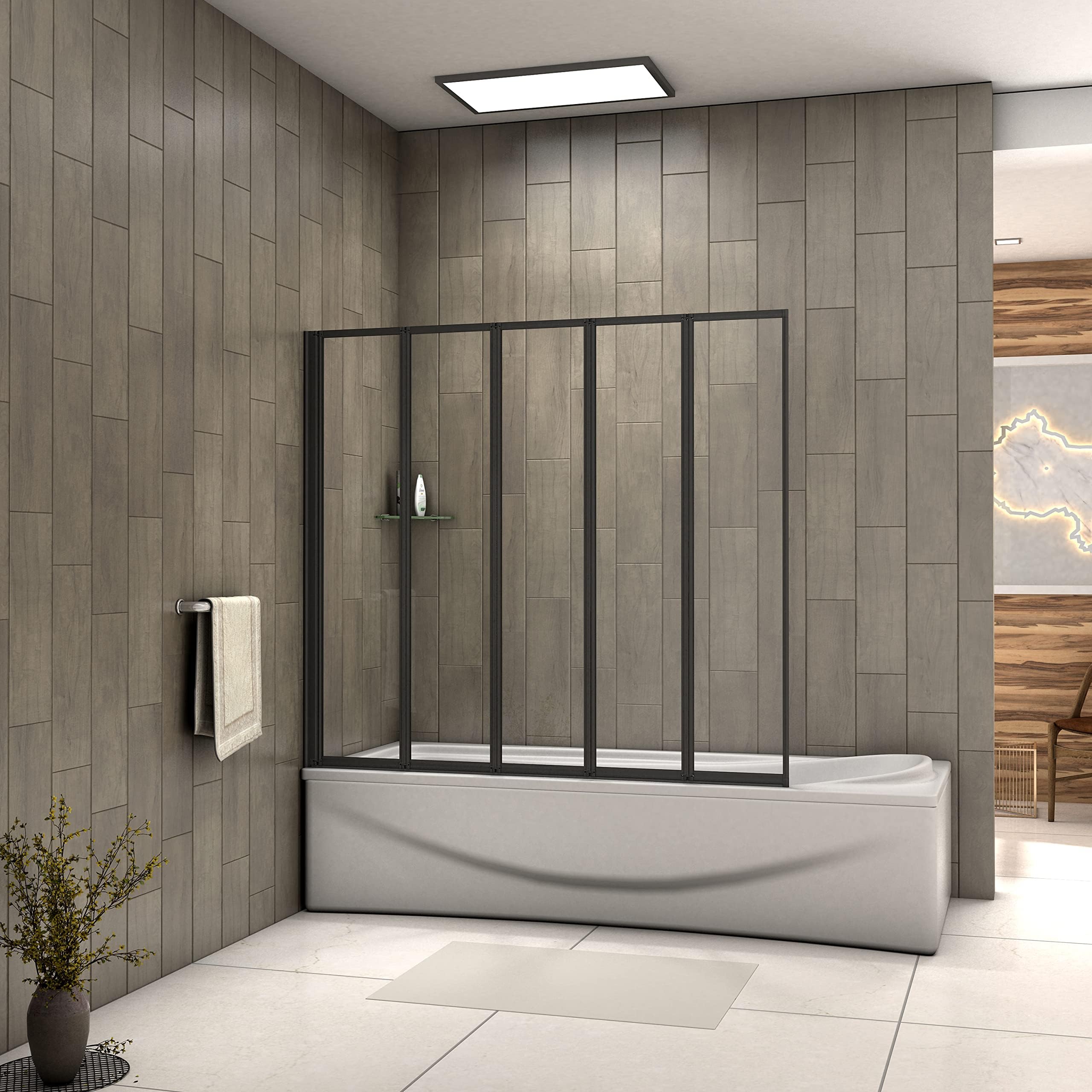Over Bath Shower Screen Door 800mm Frameless Black Square 6mm Safety