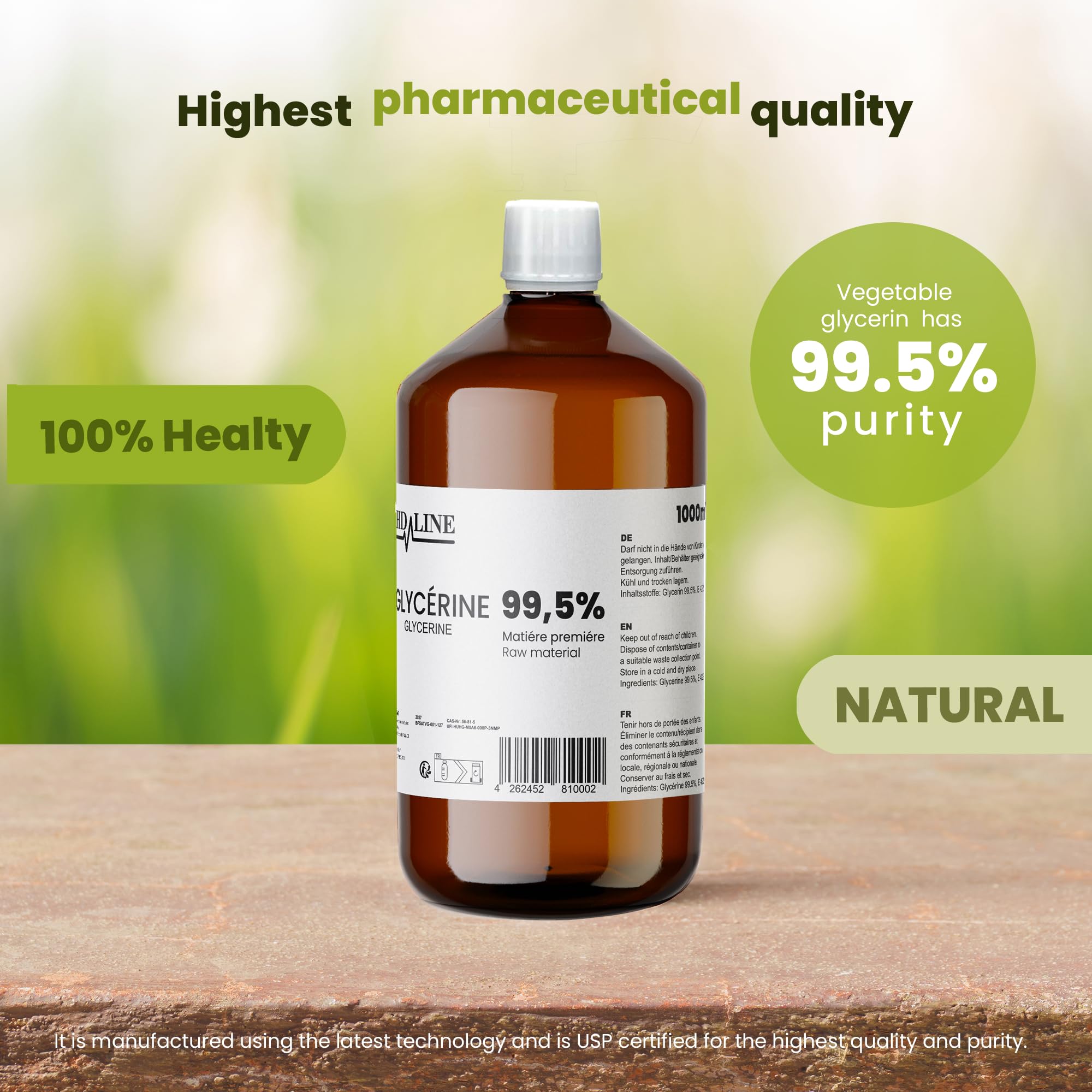 Hd-Line E422 4260414640051 Gliceryna 99,5%, Przezroczysty, 1000 ml
