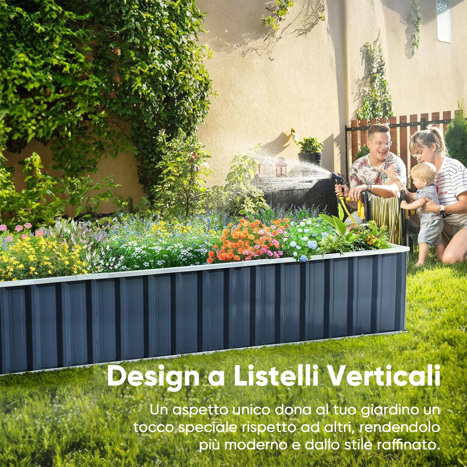KING BIRD Orto RiAlzato in Metallo Galvanizzato, Fioriera Esterna per Verdure, Erbe, Fiori, 258x90x46cm, Verde Scuro