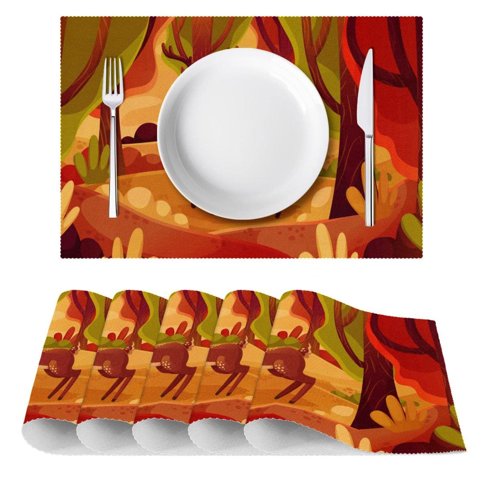Herbstblätter-Set, 6 Stück, Tischsets, waschbar, rutschfest, Wärmeisolierung für Küche, Esszimmer, 45 x 30 cm