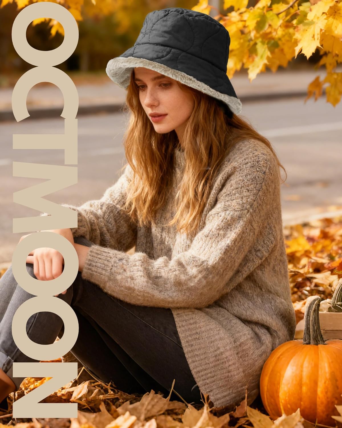 OctMoon Women's Winter Bucket Hat, Fuzzy Lined Nylon Quilted Hat with Metal Detail, Warm Furry Bucket Hat for Cold Weather - Image 5