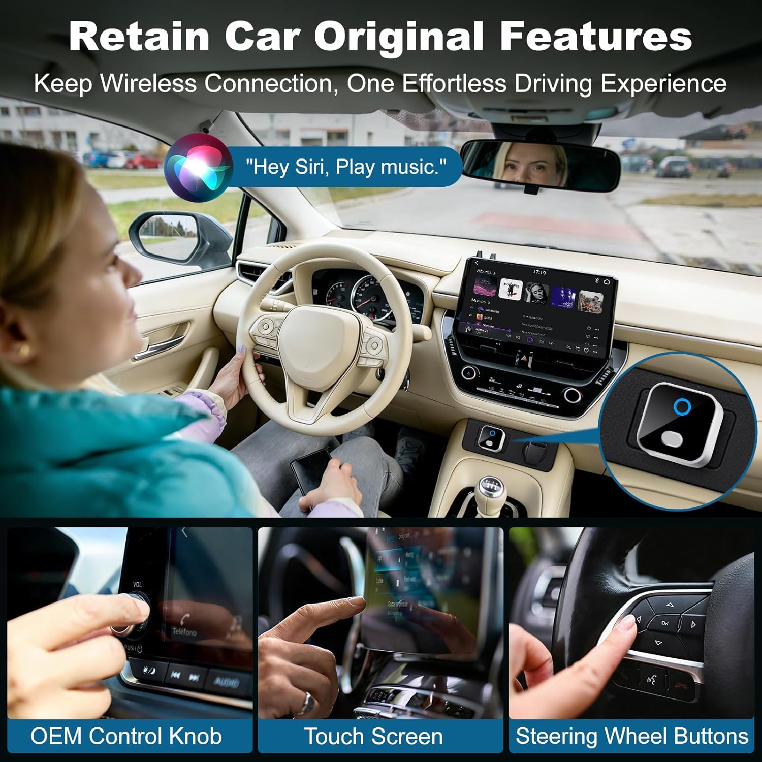 Wireless CarPlay & Android Auto Adapter, One-Click Switch Mini Size WiFi 6 & Bluetooth 5.4 Adapter, Fast Auto-Reconnect, Compatible with iOS 10+/Android 11+, for Factory Wired CarPlay Cars