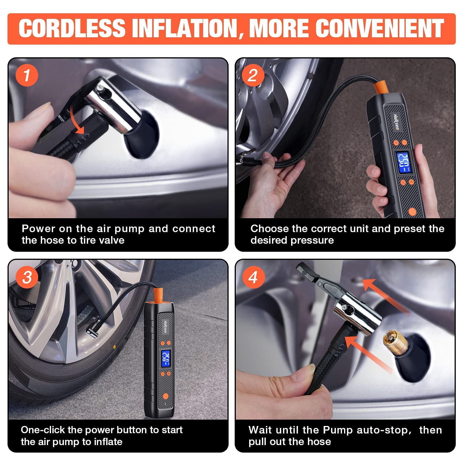 Buy Nulksen Tire Inflator Portable Air Compressor, 150PSI Cordless Air