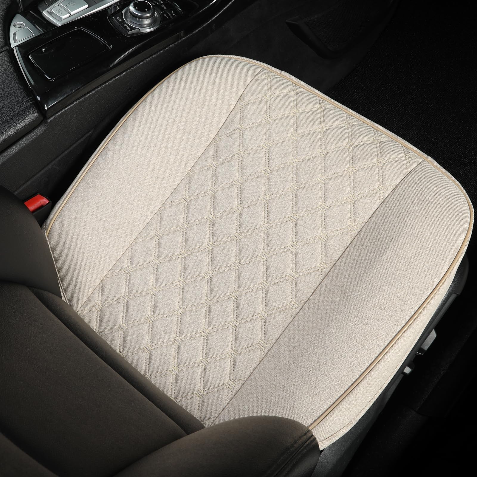 GIANT PANDA 2 fundas de asiento de coche de lona con base antideslizante, se adaptan al 95% de los vehículos, diseño de rombos (beige)