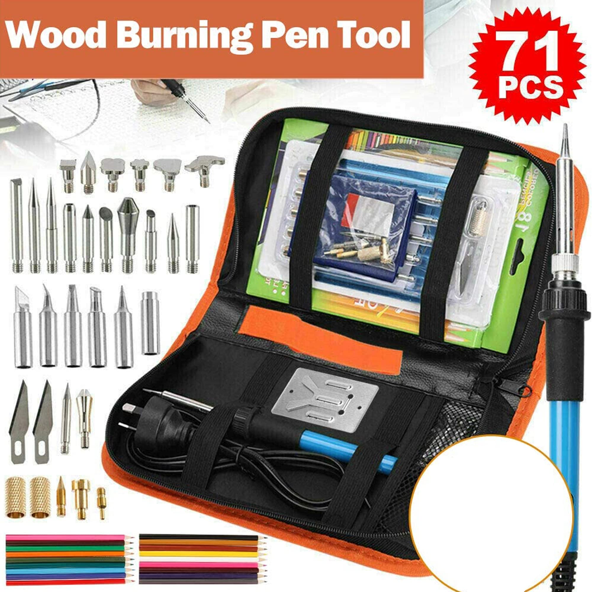 71pcs Kit Pirograbador de Madera, 60W Pirograbador de Madera, Temperatura Regulable 200-450 ° C, Pirograbador Madera para Madera/Cuero/Corcho/Papel/Velas