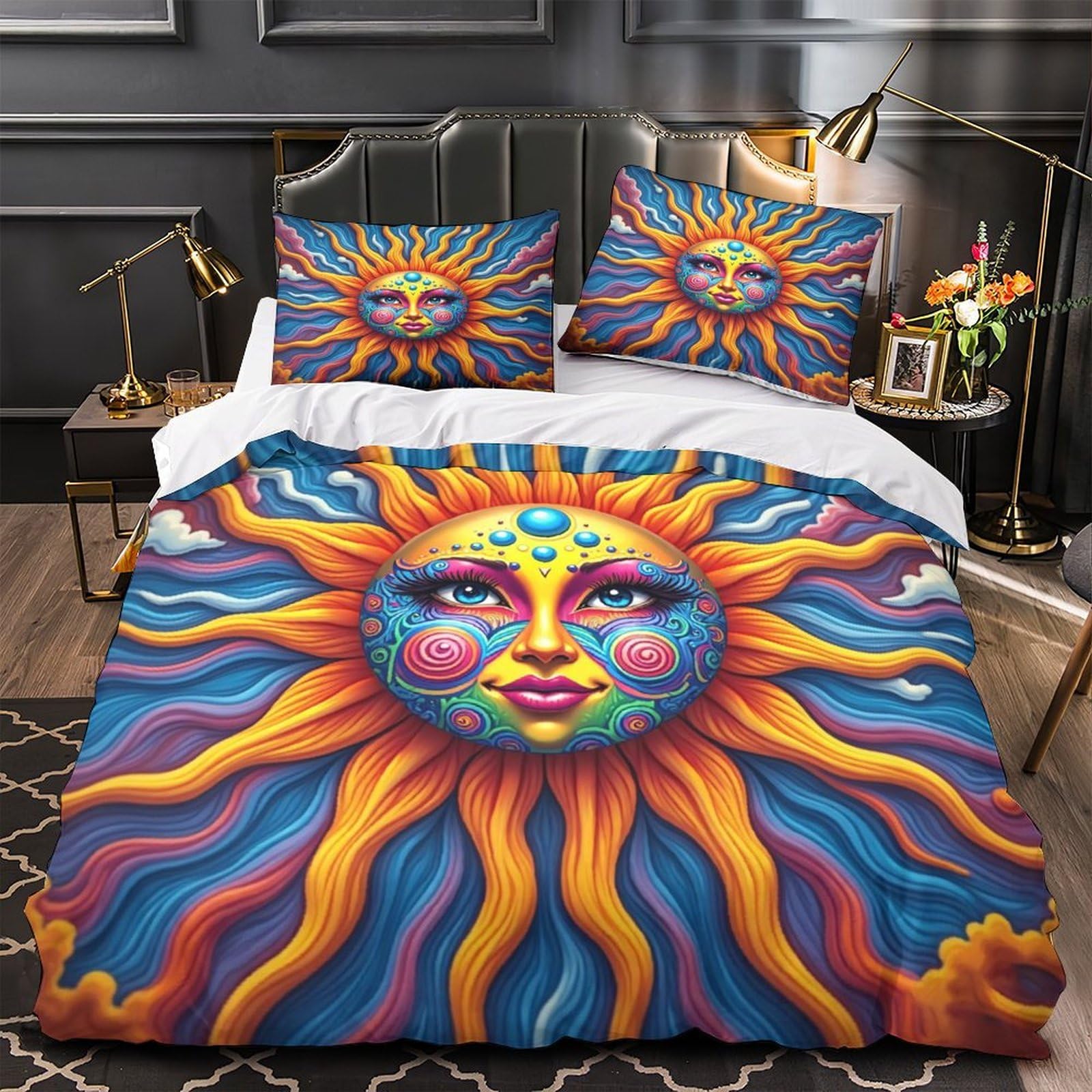 Housse de couette crâne psychédélique coloré 200x200 parure de lit microfibre