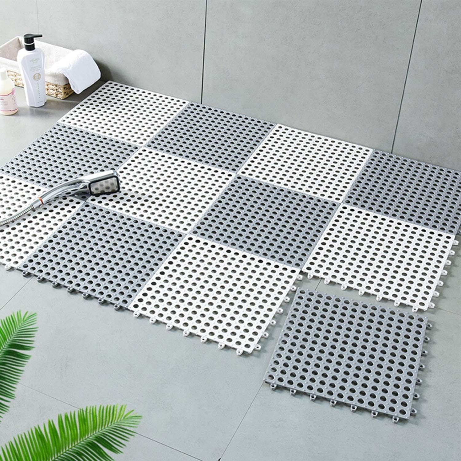 Interlocking Non-Slip Drainage Tile - 30 x 30 CM Soft PVC Waterproof Floor Mat for Wet Areas. Drain Holes Column for Bathroom, Kitchen, Shower, Pool, Balcony, Gym, Wet Area (12)