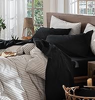 Vista 21 de MooMee – Juego de sábanas Gingham 100% algodón lavado con textura parecida al lino transpirable suave con bolsillo elástico de 16-19" de profundidad