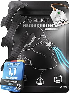 Ellicit Nasenpflaster Schwarz, 30er Pack Premium Nasenstrips, gegen Schnarchen, Extra Halt für Sport & bessere Schlafqualität, besser Atmen bei verstopfter Nase, Nasal Strips (Performance)