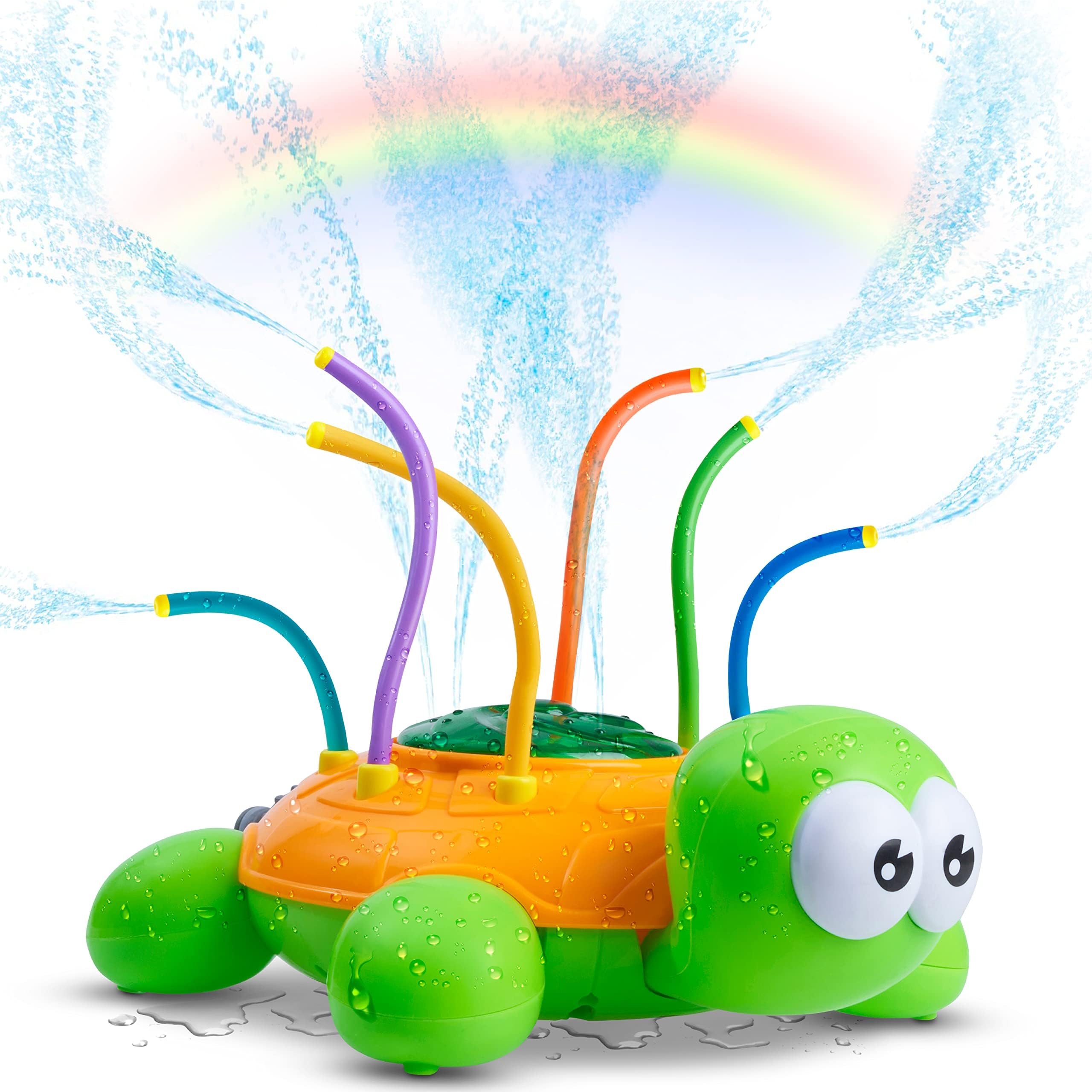 Chuchik Outdoor Water Spray Sprinkler for Kids and Toddlers - Backyard Spinning Turtle Sprinkler Toy w/Wiggle Tubes - Splashing Fun for Summer Days - Sprays Up to 8ft High - Attaches to Garden Hose