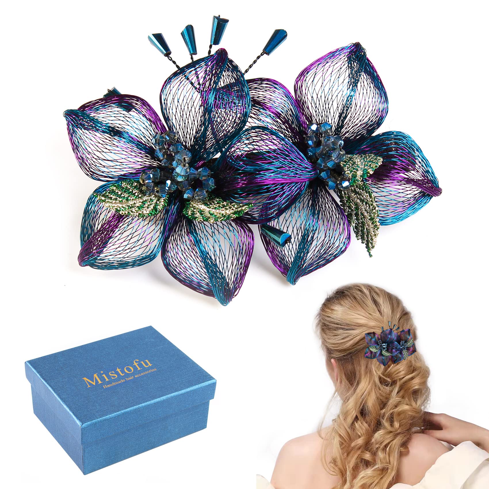 3.93Inch DIY Copper Wire Metal Hand-woven High-level design Barrettes Elegant Hair Accessories, Gifts for Women Girls (Gradient double flower)