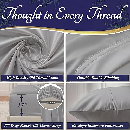 Miniatura 5 de DECOLURE - Sábanas de viscosa orgánica 100% derivada del bambú, tamaño queen, 4 piezas, ultrasuave, lujo refrescante, esquinas tipo bolsillos