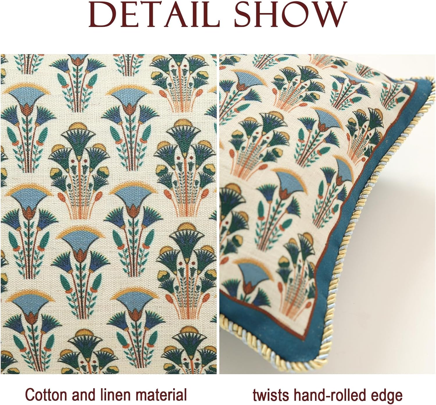 patdrea Designer Rectangle Throw Pillow Covers Set of 2,Rustic Vintage Blue Linen with Floral Pattern Pillow Cover,Decorative Lumbar Pillowcases Cushion for Bed Living Room Outdoor Car,12"x20" - Image 4