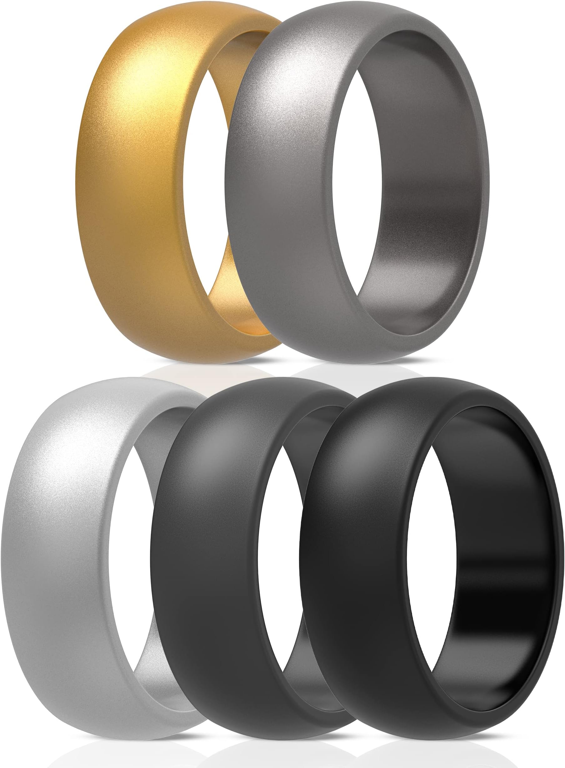 ThunderFitMens Silicone Wedding Rings Wedding Bands - 5 Pack / 4 Pack / 3 Pack - 8.7mm Wide (2mm Thick)