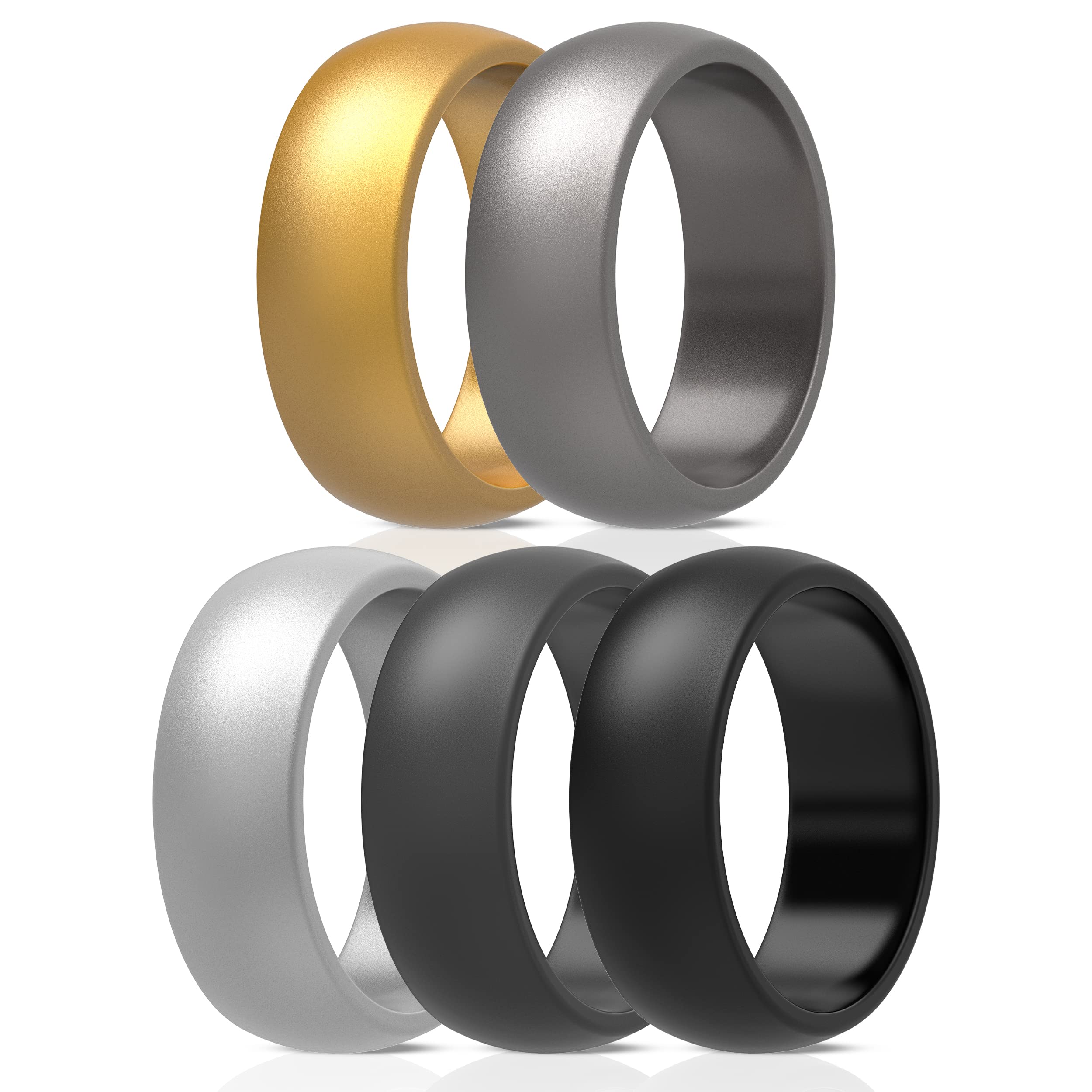 ThunderFitMens Silicone Wedding Rings Wedding Bands - 5 Pack / 4 Pack / 3 Pack - 8.7mm Wide (2mm Thick)