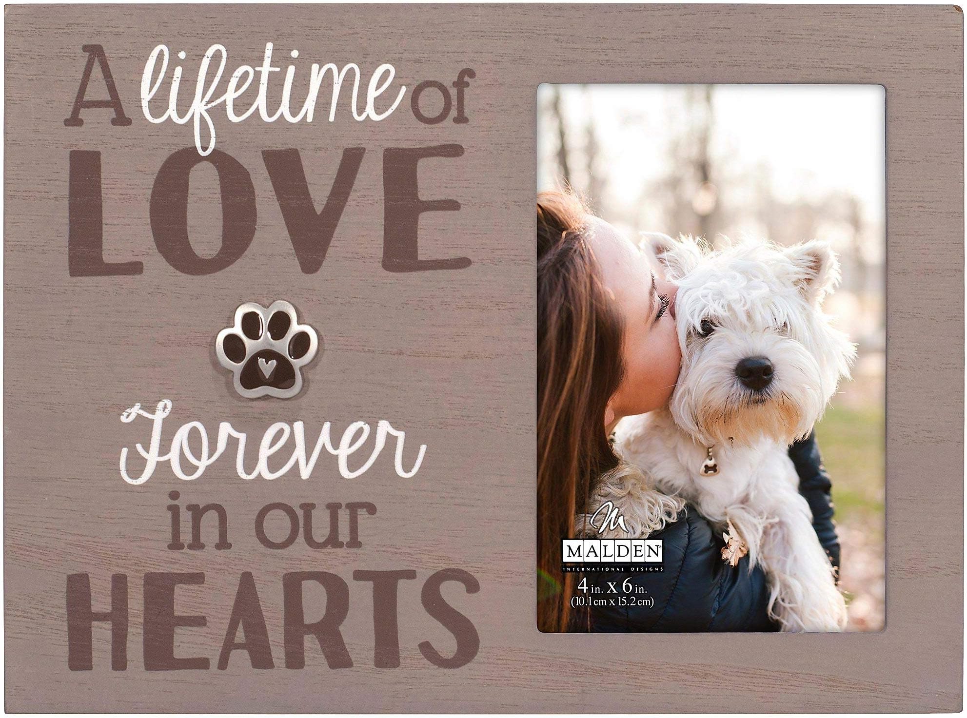 Malden Int Designs 4x6 Pet Sentiment Picture Frame A lifetime of love forever in our hearts MDF Wood Brown