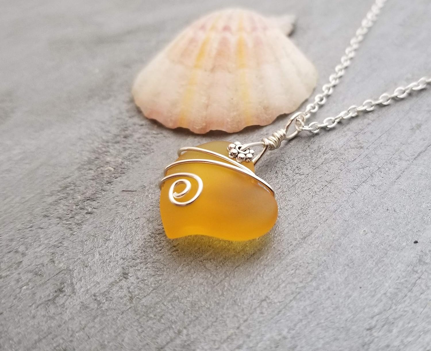 Handmade Sea Glass Necklace, Wire Heart Necklace, Sea Glass Jewelry For Women Birthday Gift For Women