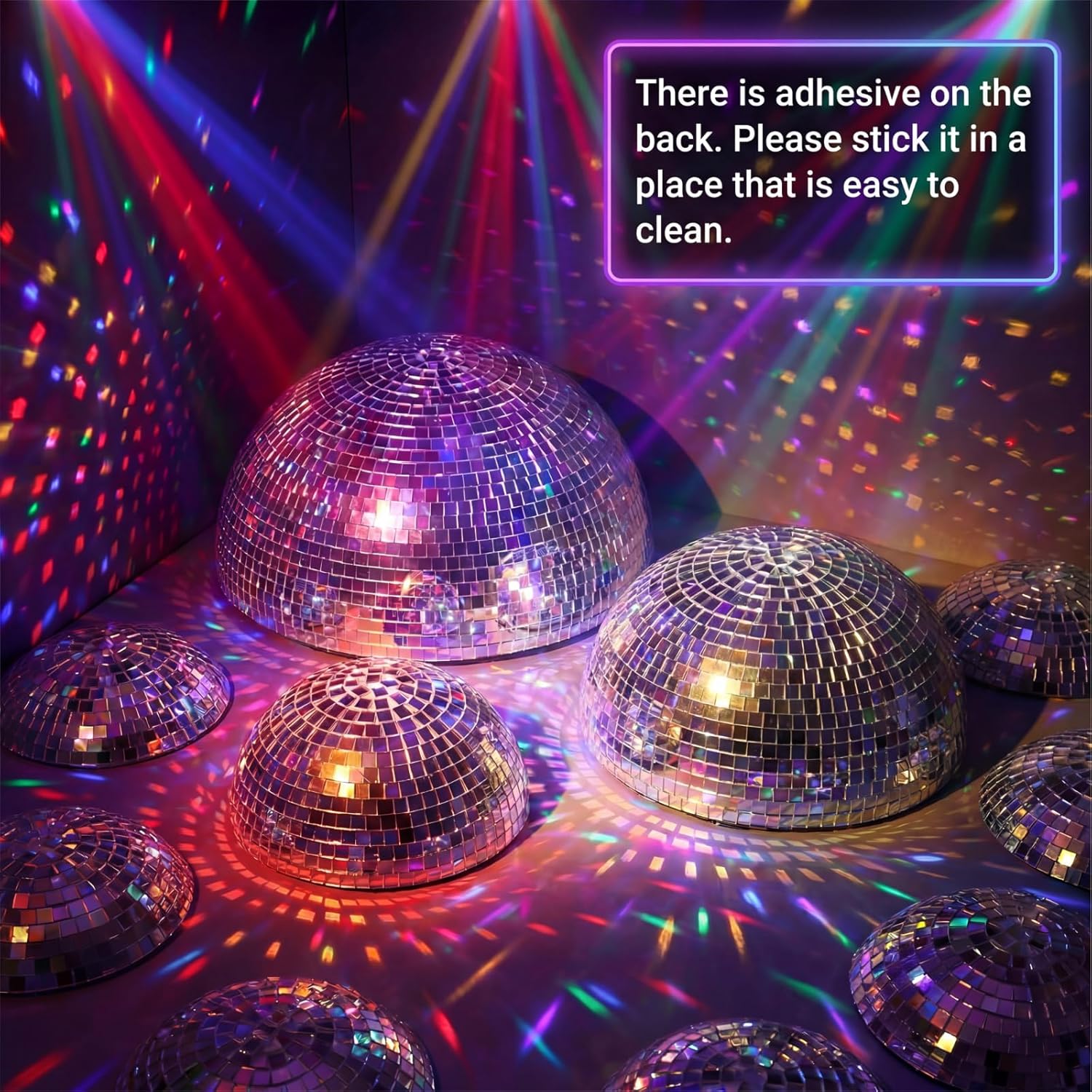 3 Pack Disco Ball Wall Decor 8/6/4 Inch 3D Half-Disco Ball Reflective Mirror Wall Art Self-Adhesive Aesthetic 70s 80s Sparkling Funky Party Decorations for Home Bedroom Birthday, Silver