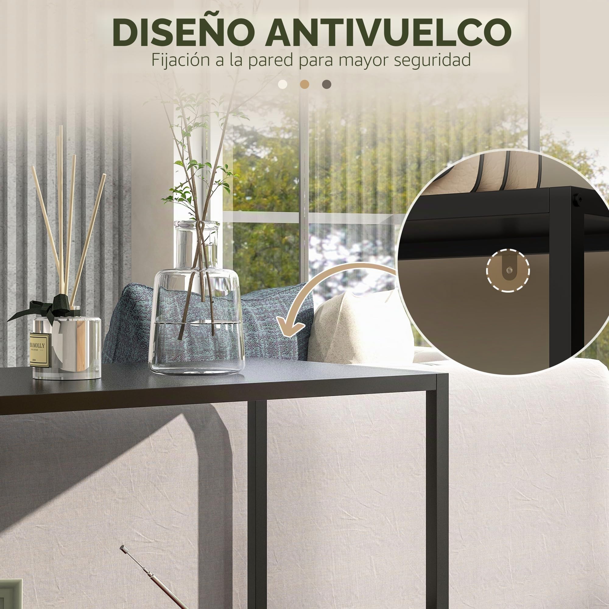 HOMCOM Mesa de Consola Estilo Industrial Mueble de Recibidor con Estante y Marco de Acero Antivuelco Carga 20 kg Mesa de Entrada para Sala de Estar Pasillo 90x30x75 cm Negro