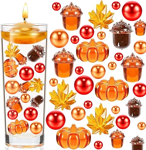 132 piezas de relleno de jarrón de otoño, cuentas de imitación, calabaza, hojas de arce, bellotas, rellenos de jarrón de Acción de Gracias, para