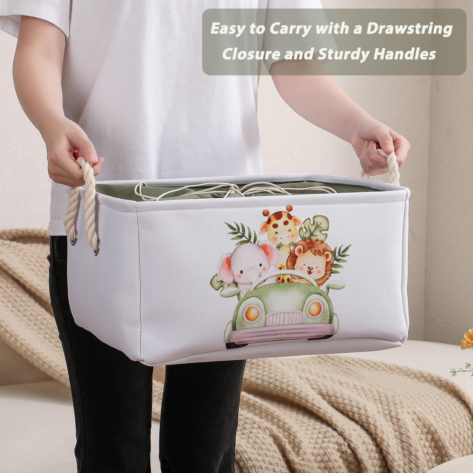 Panier Rangement Bébé Panier Rangement Enfant Znvmi En Corde Coton - Motif Ours Avec Poignée - Pliable - Bleu Petit Panier Osier