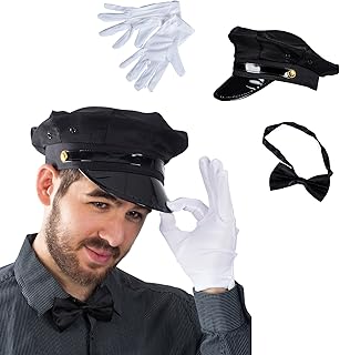 Tigerdoe Chauffeur Costume - Limo Driver Costume - Black Chauffeur Hat, Gloves & Bow Tie - (3 Piece Set)