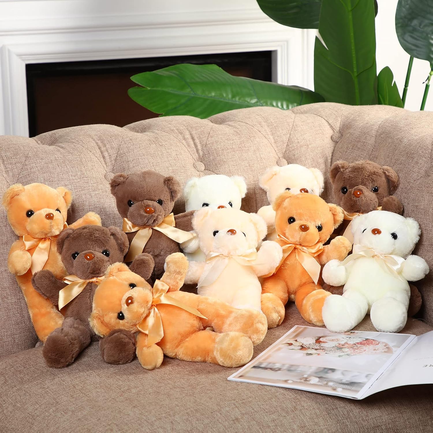 Skylety 10 Pcs 12 Inch Bears Bulk Stuffed Animals Soft Gift Plush Bears Toy with Ribbon Bow for Birthday Baby Shower Wedding Graduation Party Favor(Vivid Colors)