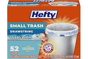 Hefty Small Trash Bags: 4-Gallon, Leak-Proof Drawstring Waste Containers with Ocean Water...