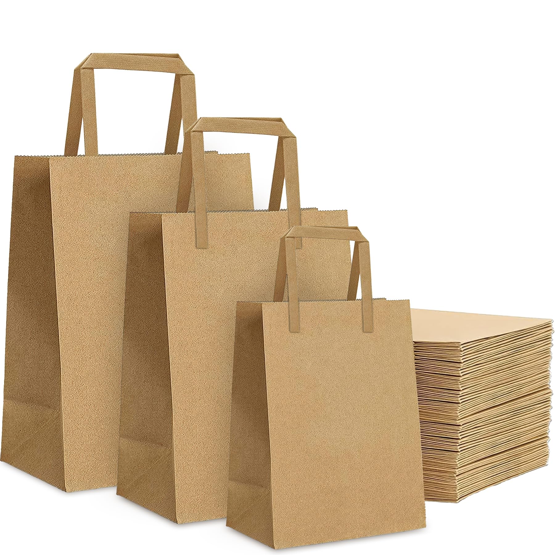Lot de 25 grands sacs en papier kraft marron avec poignées - 30 x 25 x 12 cm - Idéal pour le déjeuner, les cadeaux et le stockage