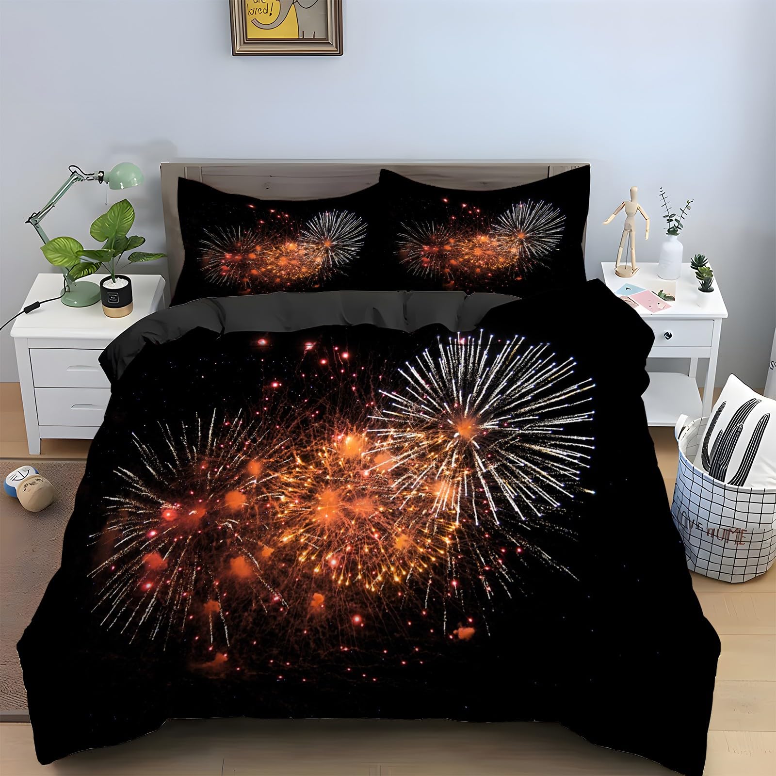 Ensemble de Literie 3 Pièces 160x200 Housse de Couette et Taies d'Oreiller Lit Double