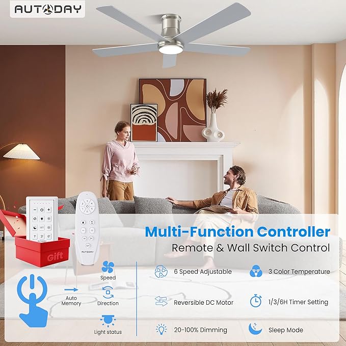 Ventilador de Techo 52 Pulgadas con Luz, 6 Velocidades, 120V miniatura 3