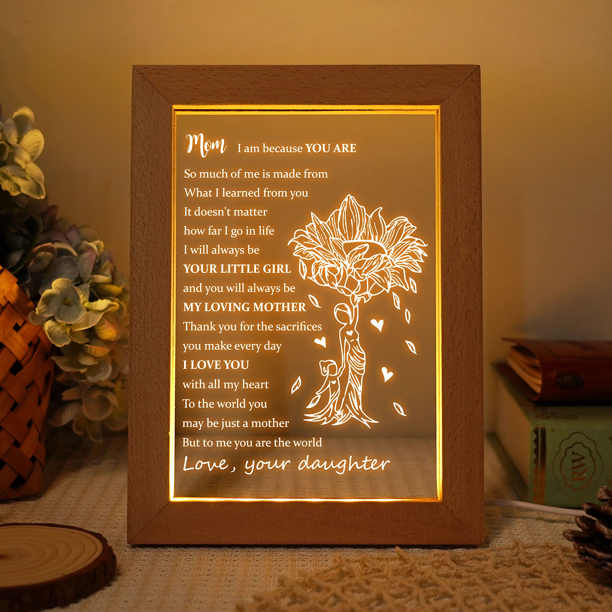 Uniquilling Mother's Day Gifts for Mom Gifts, Birthday Gifts for Mom from Daughter, New Best Mom Gifts, Acrylic USB Low Power Night Lamps a Letter to My Great Mother Gifts, Lamp Presents for Mom- L