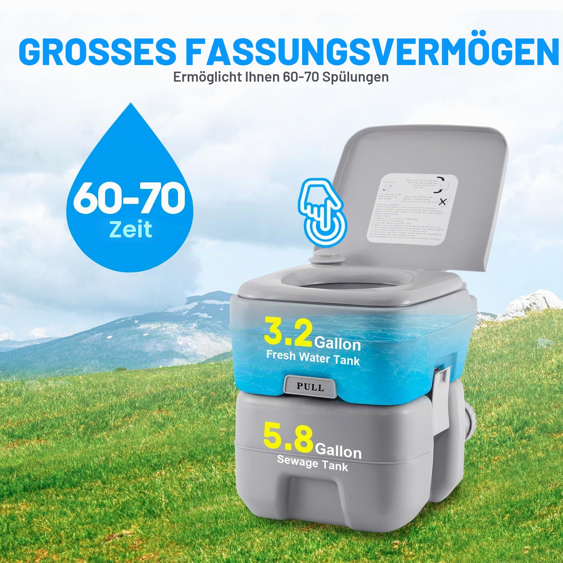20L Tragbare Campingtoilette Chemietoilette Mobile Toilette Reisetoilette Campingklo Unterstützung Bis 130KG Für Zu Hause, Wohnmobil, Im Freien