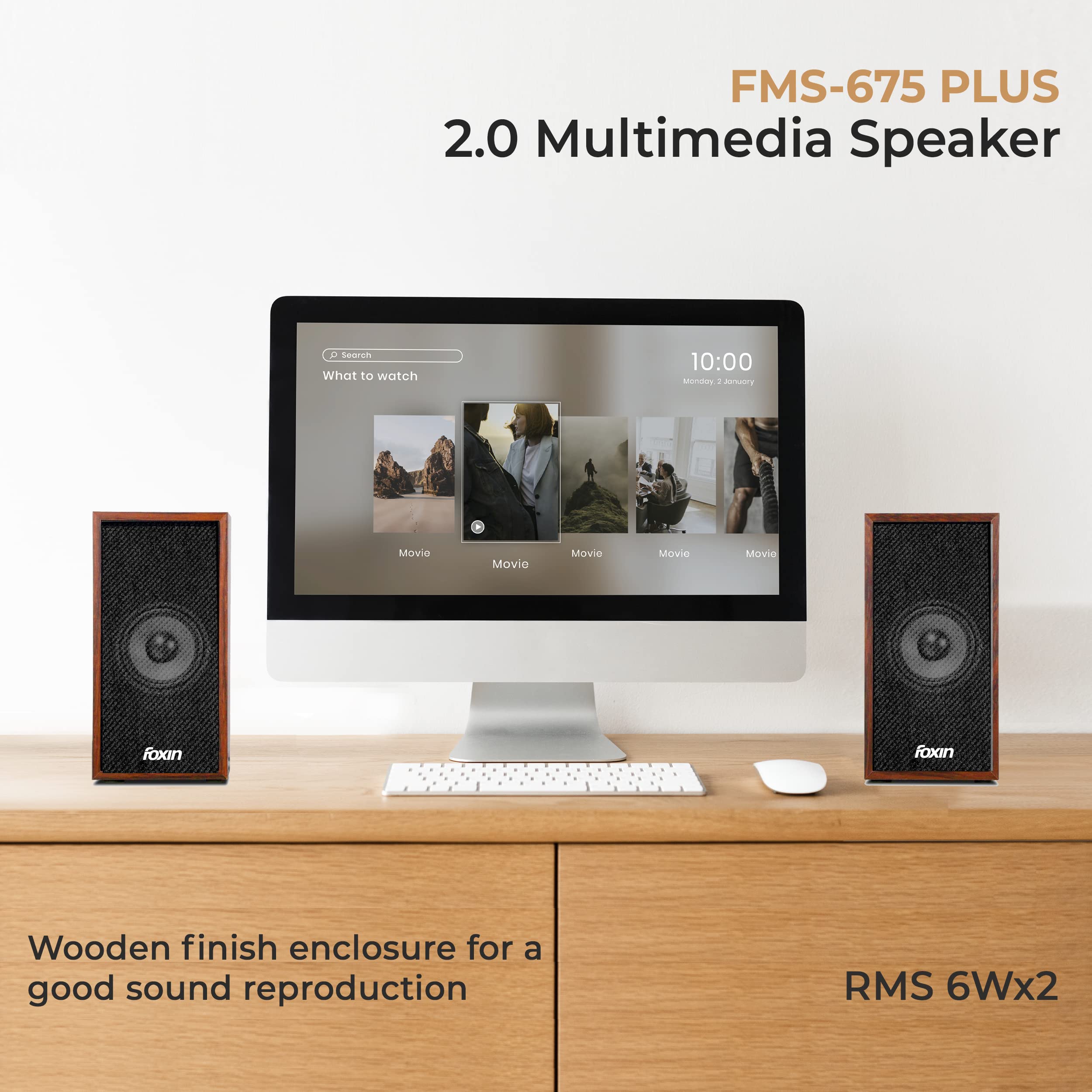 Foxin FMS 675 Plus 2.0 Wooden Multimedia Speakers Volume Control