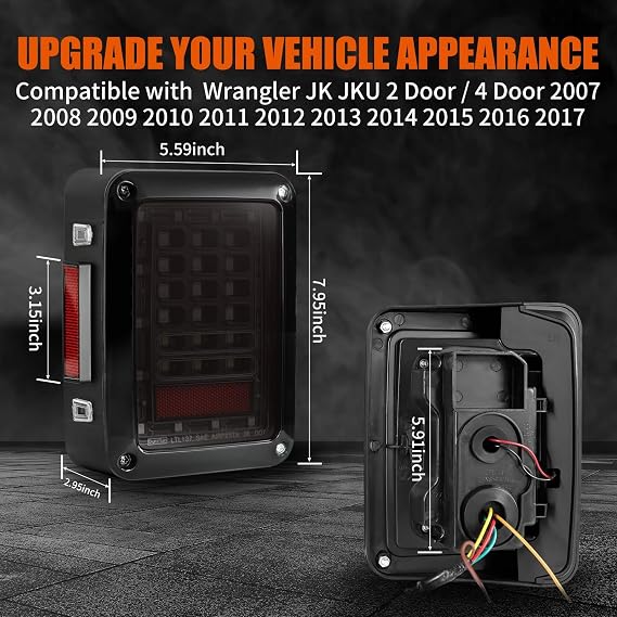 MAYELLO LED Tail Lights Compatible with Jeep Wrangler JK JKU 2007-2018 Smoked Lens w/Brake Light Running Light Reverse Lights 2PCS