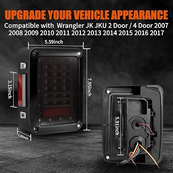 MAYELLO LED Tail Lights Compatible with Jeep Wrangler JK JKU 2007-2018 Smoked Lens w/Brake Light Running Light Reverse Lights 2PCS