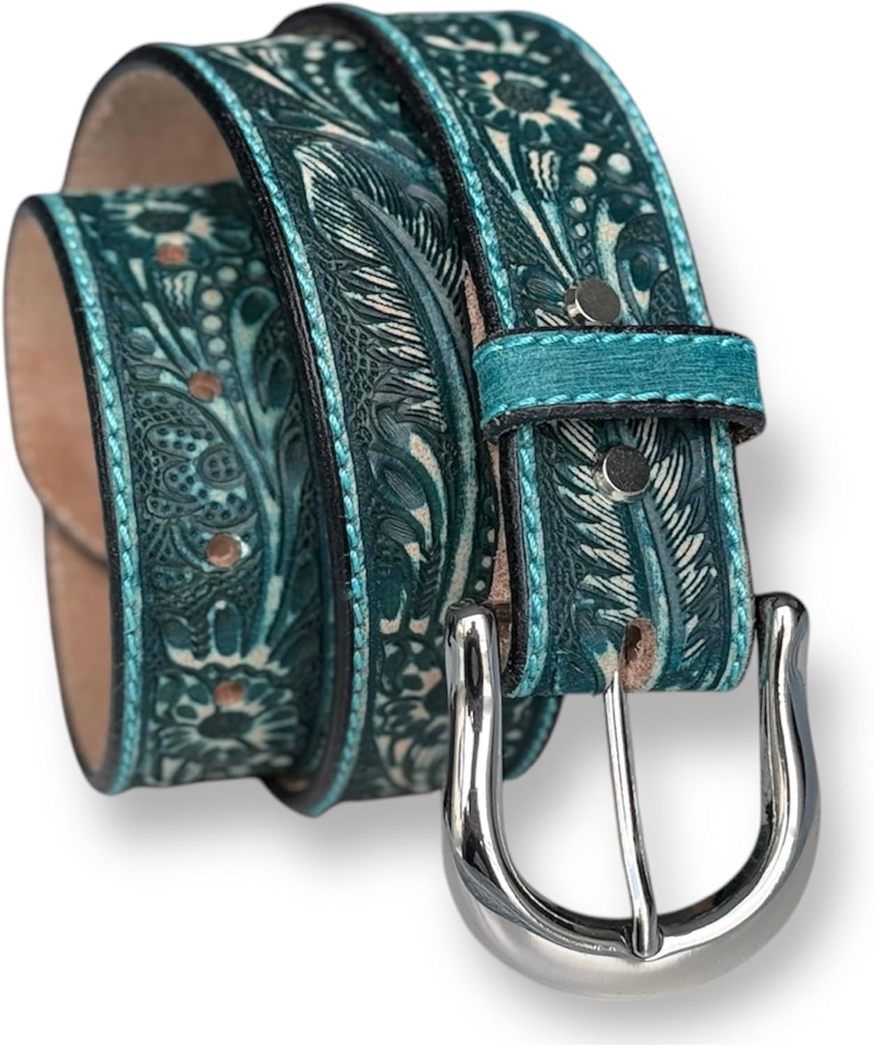 DANIEL'S ARTPLANET Men's Western Belt Full Grain One Piece Leather Cowboy Handmade 1.5” Wide Belt with Buckle Engraved Tooled