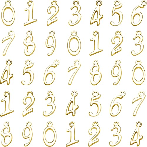 MseaRust 100 dijes de metal con números arábigos del 0 al 9, chapado en plata, números de la suerte del 0 al 9, dijes para collares, pulseras,