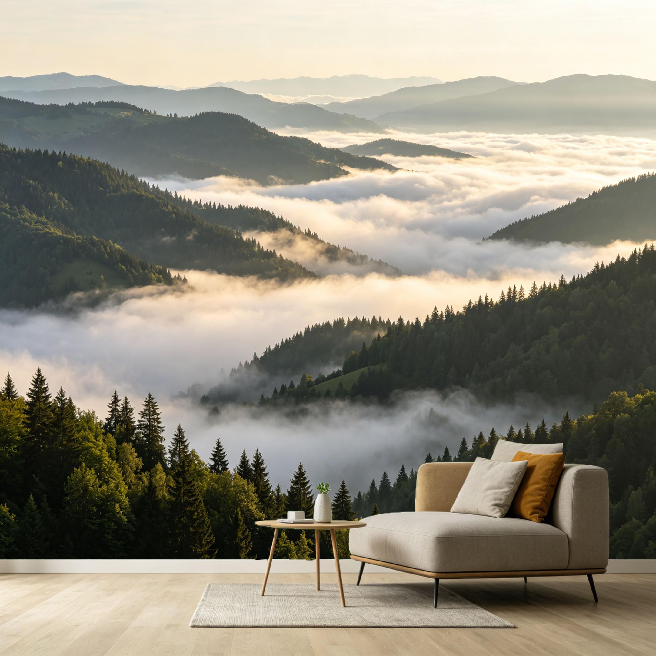 Custom Size Wall Murals Mountain Lake Landscape Forest Mist Sunrise SelfAdhesive Wall Fabric Removable Large Wallpaper for Photo Living Room Interior Decor Wall Art