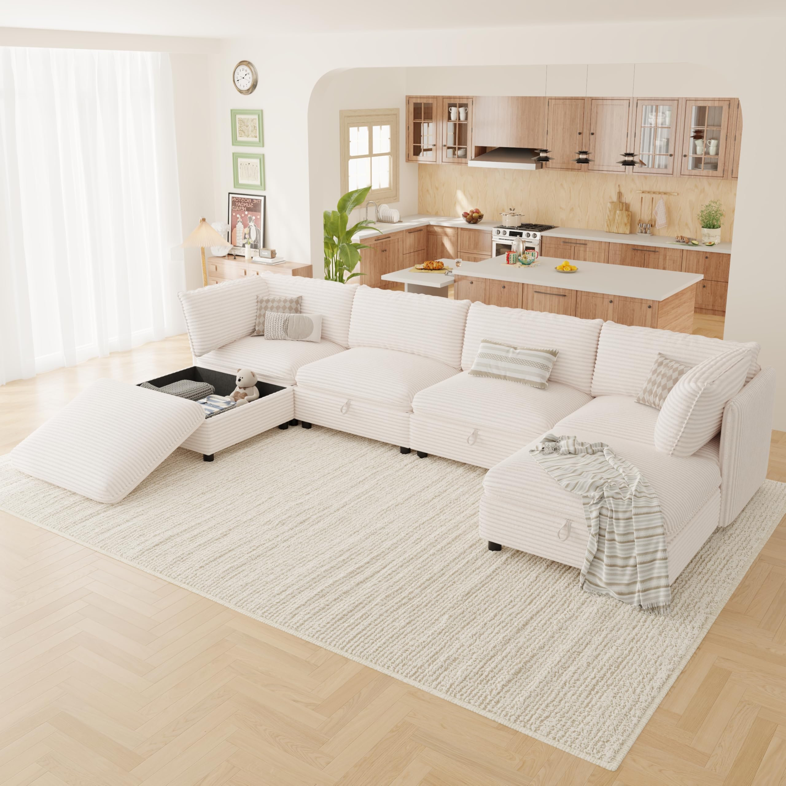 125 Modular Sectional Sofa FSC Certified 6 Seater Sectional Sofa Corduroy Modern Couch with Removable Covers Modern Couch