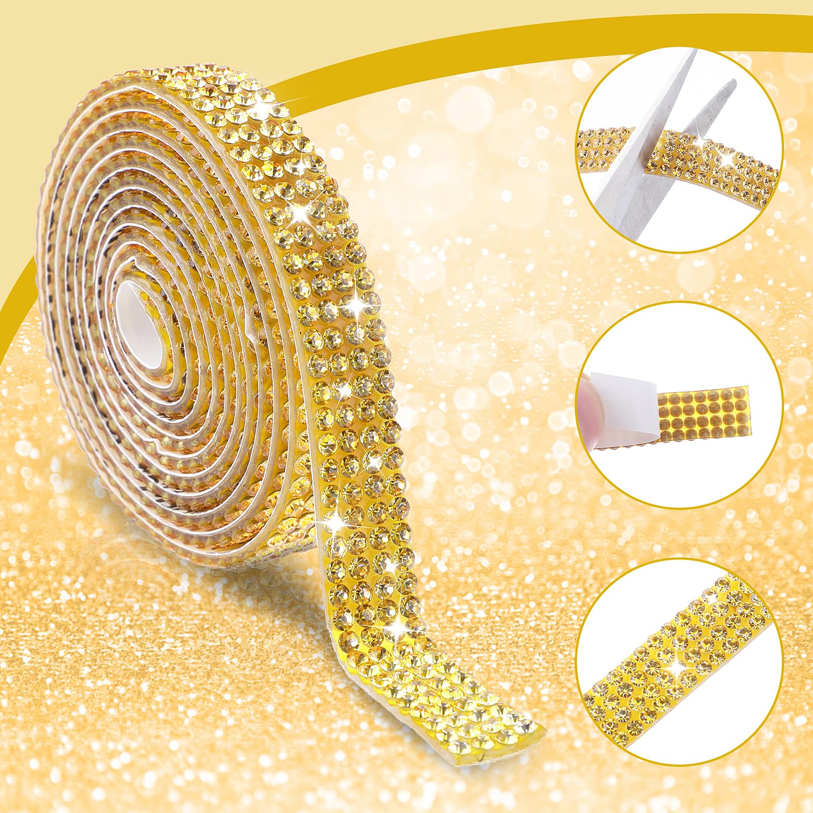 10 Rotoli Nastro Autoadesivo Con Strass - 4 File Di Cristalli - Nero/Bianco - Per Fai Da Te, Abiti E Decorazioni
